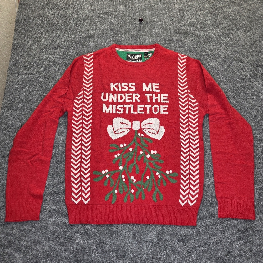 Brooklyn Santa Ugly Christmas Sweater Adult S Kiss Me Under the Mistletoe Knit